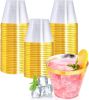 60PCS Gold Plastic Cups, 9 oz Clear, With Golden Trim