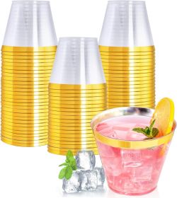 60PCS Gold Plastic Cups, 9 oz Clear, With Golden Trim