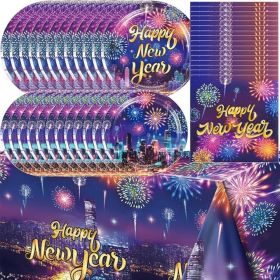 New Year Paper Plates Tableware Set, Plates, Napkins