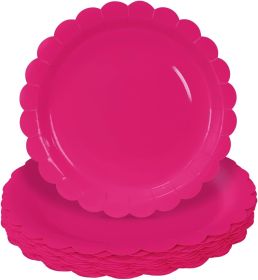 50 Pieces Hot Pink Paper Plates, Scalloped Plates