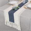 Boho Blue Table Runner 72 Inches Long with Tassels
