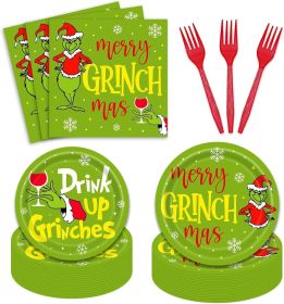96Pcs Grinchmas Party Supplies Paper Plates, Napkins