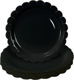 50 Pieces Black Paper Plates 7 Inch Black Scalloped Plates