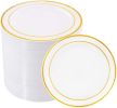 Gold Plastic Plates White with Gold Rim, Ideal,for Weddings