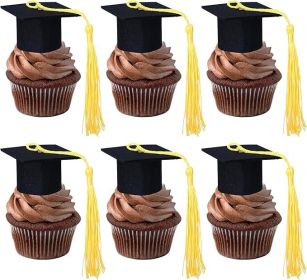 Ephlyn 24Pcs 2025 Graduation Cap Cupcake Toppers
