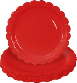 50 Pieces Red Paper Plates 7 Inch Red Scalloped Plates