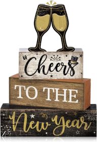 4 Pcs New Year Table Decor Wooden Wine Glass Decoration