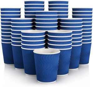 8 oz Paper Coffee Cups, Blue Disposable Beverage Cups