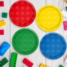 48Pcs Building Birthday Party Paper Plates for Themed Party