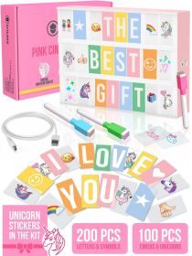 Pink Cinema Light Box with 312 Letters Emojis & 3 Markers Led Light Box for Home & Pink Room Decor Premium Light Up Letter Board Best Gift Idea for Wo