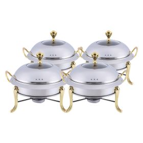 SOGA 4X Stainless Steel Gold Accents Round Buffet Chafing Dish