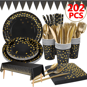 Eco-Friendly Disposable Black and Gold Paper Plates