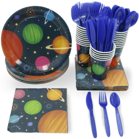 Outer Space Party Supplies Bundle Plates, Napkins, Cups, and Cutlery