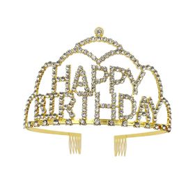 Gold Rhinestones Tiara & Happy Birthday Sash Set