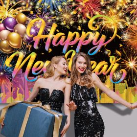 New Year Background Cloth with 32 Inch Balloons Decor for 2026 New Year Party