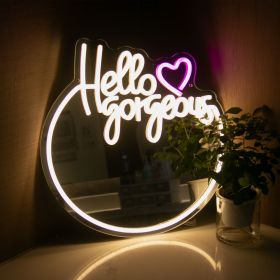 Hello Gorgeous Makeup Mirror, Neon Light Wall Party Decoration
