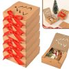 10 Pcs Christmas Gift Boxes with Bows Ribbon Kraft Paper