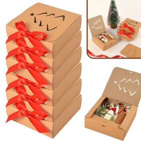 10 Pcs Christmas Gift Boxes with Bows Ribbon Kraft Paper