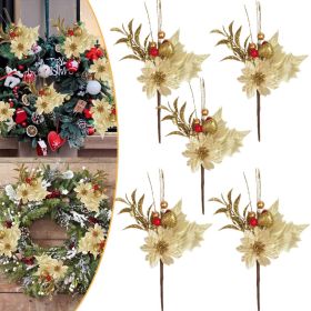 Artificial Berry Picks Branches Golden Christmas Flower Wreath