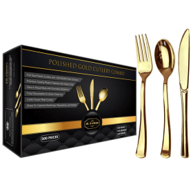 JL Prime 300 Piece Gold Plastic Silverware Set