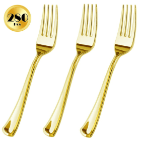 JL Prime  Gold Plastic Forks Set, Re-Usable Recyclable