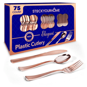 75 Pieces Heavy Duty (Rose Gold) Plastic Silverware Set