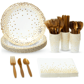 White and Gold Party Supplies for Wedding, Birthday