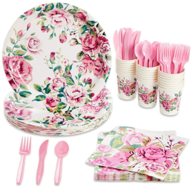 144 Piece Vintage Style Tea Party Supplies