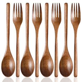 Set of 8, Wood Soup Spoons and Forks