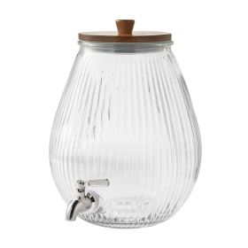 Glass 2 Gallons Ribbed Beverage Dispenser with Wood Lid