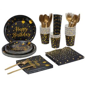 201PCS Black Gold Birthday Party Set Supplies For 25 Guests