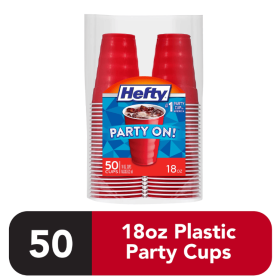 Hefty Party On Disposable Plastic Cups, Red, 18 Ounce, 50 Count