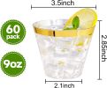 60PCS Gold Plastic Cups, 9 oz Clear, With Golden Trim