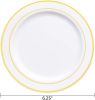 Gold Plastic Plates White with Gold Rim, Ideal,for Weddings
