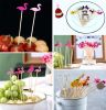 100 Pcs Bamboo Fruit Picks Fancy Cocktail Sticks Appetizer Toothpicks, Pink