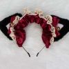 Black Red Faux Fur Fox Ears Headband  Plush Cat Dog Ears