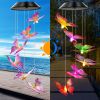 Purple Butterfly Solar Wind Chimes Changing Lights Outdoor
