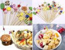 100 Pcs Bamboo Fruit Picks Fancy Cocktail Sticks Appetizer Toothpicks, Pumpkin