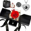 Preserved Real Rose Gift Box with Heart Necklace