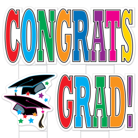 Plastic Yard Signs(Multiple Themed Designs Available) (Design: Plas Jumbo Congrats Grad! Yard Sign Set)