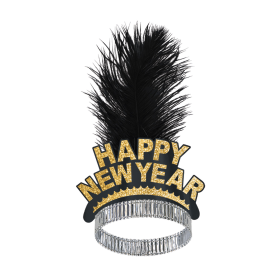 Plumed(Multiple Themed Designs Available) (Design: Black & Gold Swing Tiara)