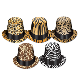 Paper Party Supplies & Props (Multiple Themed Designs Available) (Design: Animal Print Hi-Hats)