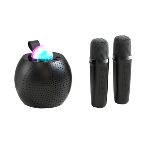 Karaoke Player With Dual Microphone Bluetooth Speaker (Color: BLACK BALL)