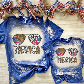 Merica Glasses Bleached Shirt - 4th of July Shirt (size: small)