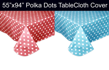 55"x94" PEVA Vinyl Polka Dots Tablecloth w/ Flannel Backing (size: Blue)