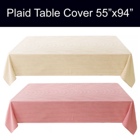 55"x94" PEVA Vinyl Plaid Tablecloth w/ Flannel Backing (size: Red)