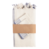Cream And Blue Striped Cotton Tablecloth, Napkins Set