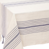 Cream And Blue Striped Cotton Tablecloth, Napkins Set