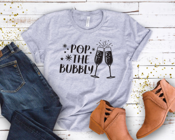 Pop The Bubbly New Years Eve Shirt | Party Shirt (Color: GRAY, size: X Small)