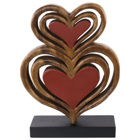 Handmade Wooden Sculpture (Color: Twin Hearts)